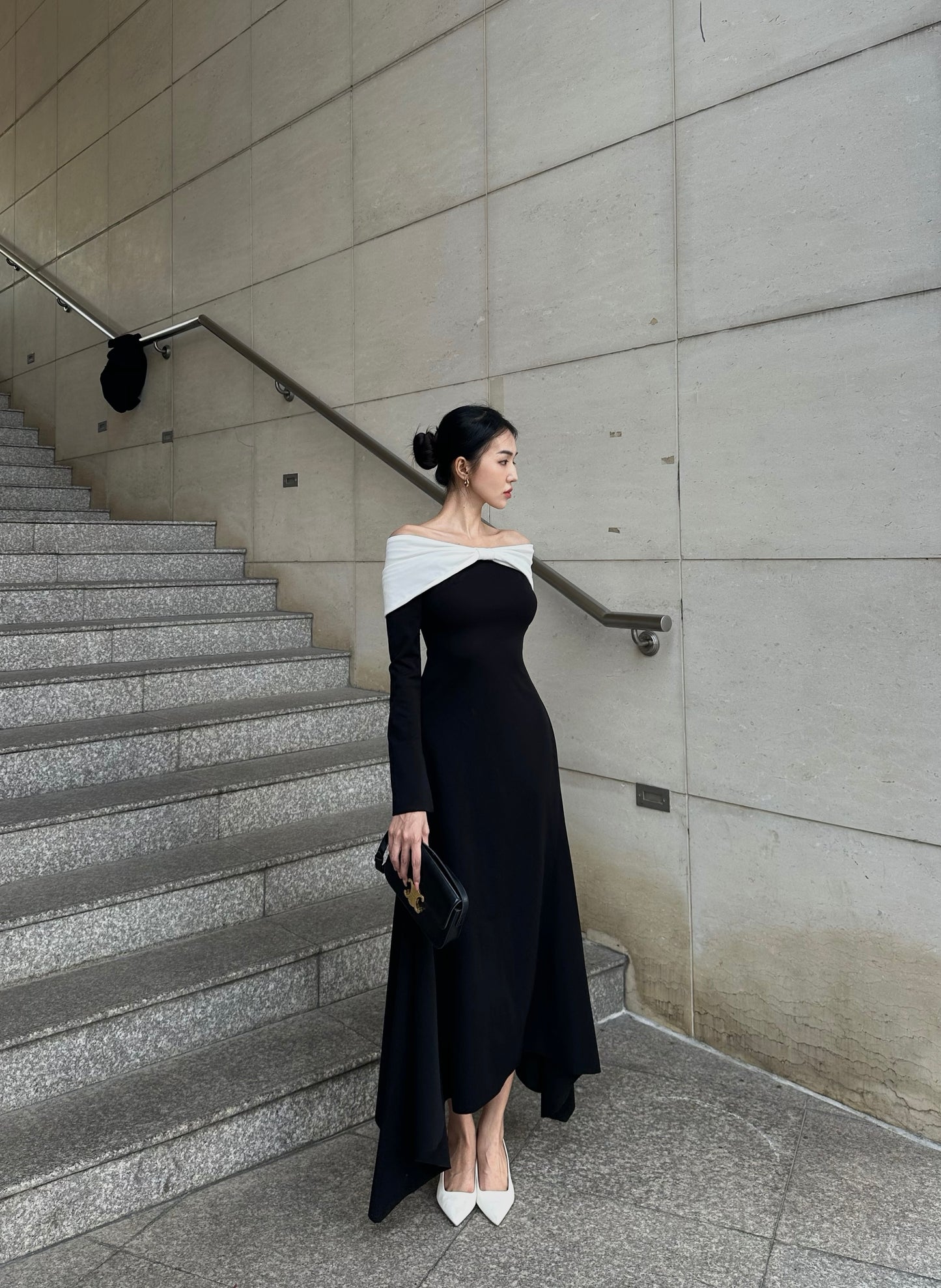 Pearla Bow Off-shoulder Midi Dress