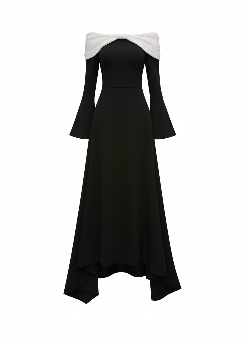 Pearla Bow Off-shoulder Midi Dress