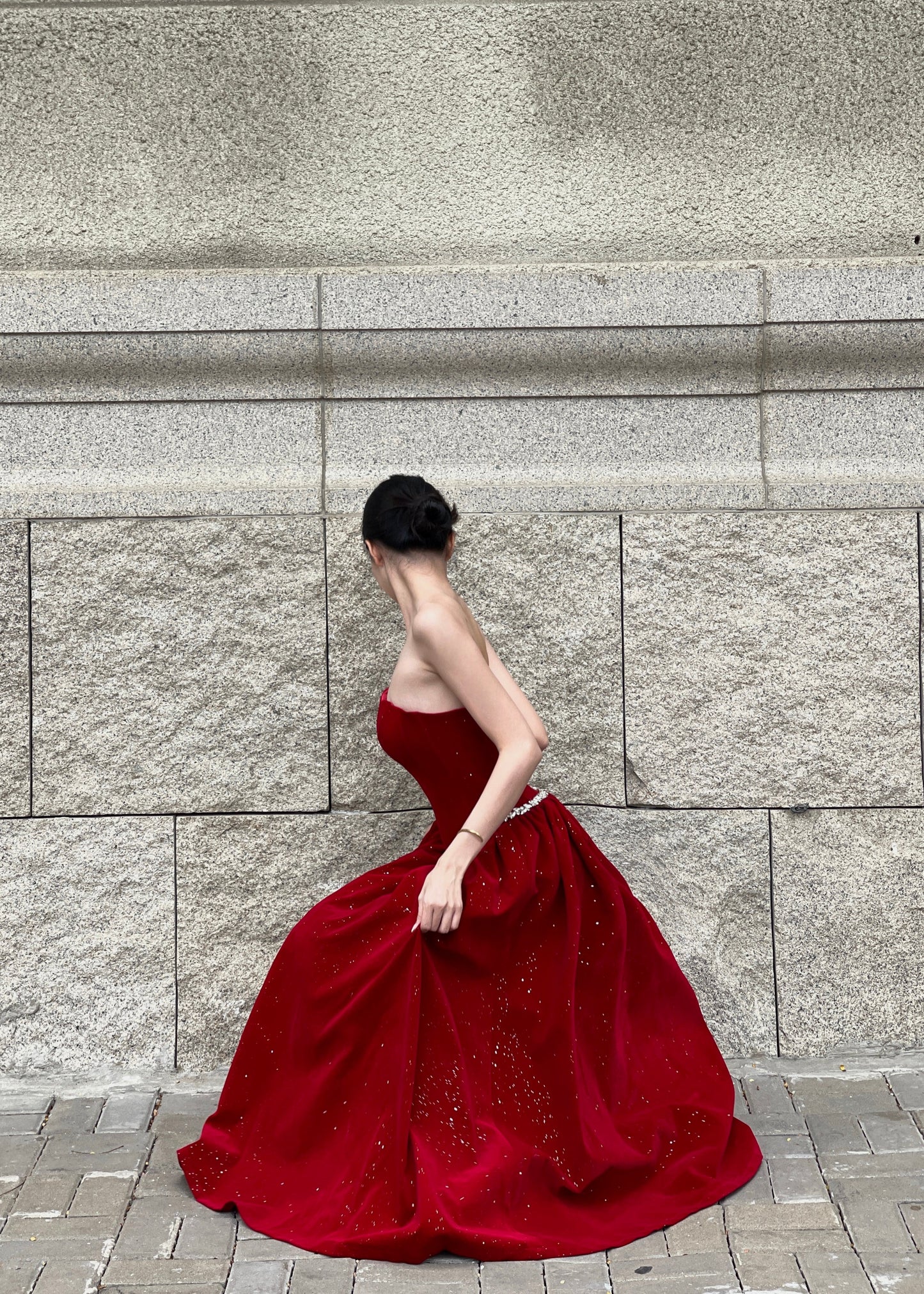 Velvet Ember Bustier Midi Dress