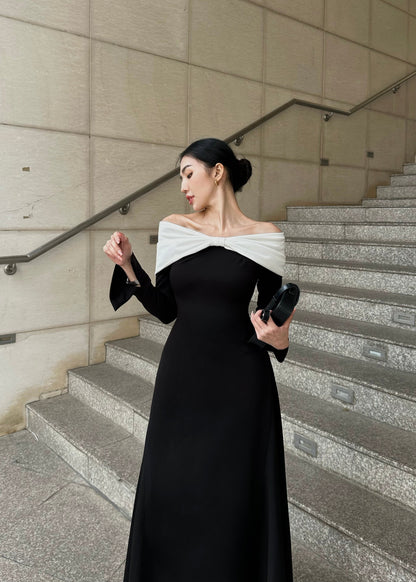 Pearla Bow Off-shoulder Midi Dress