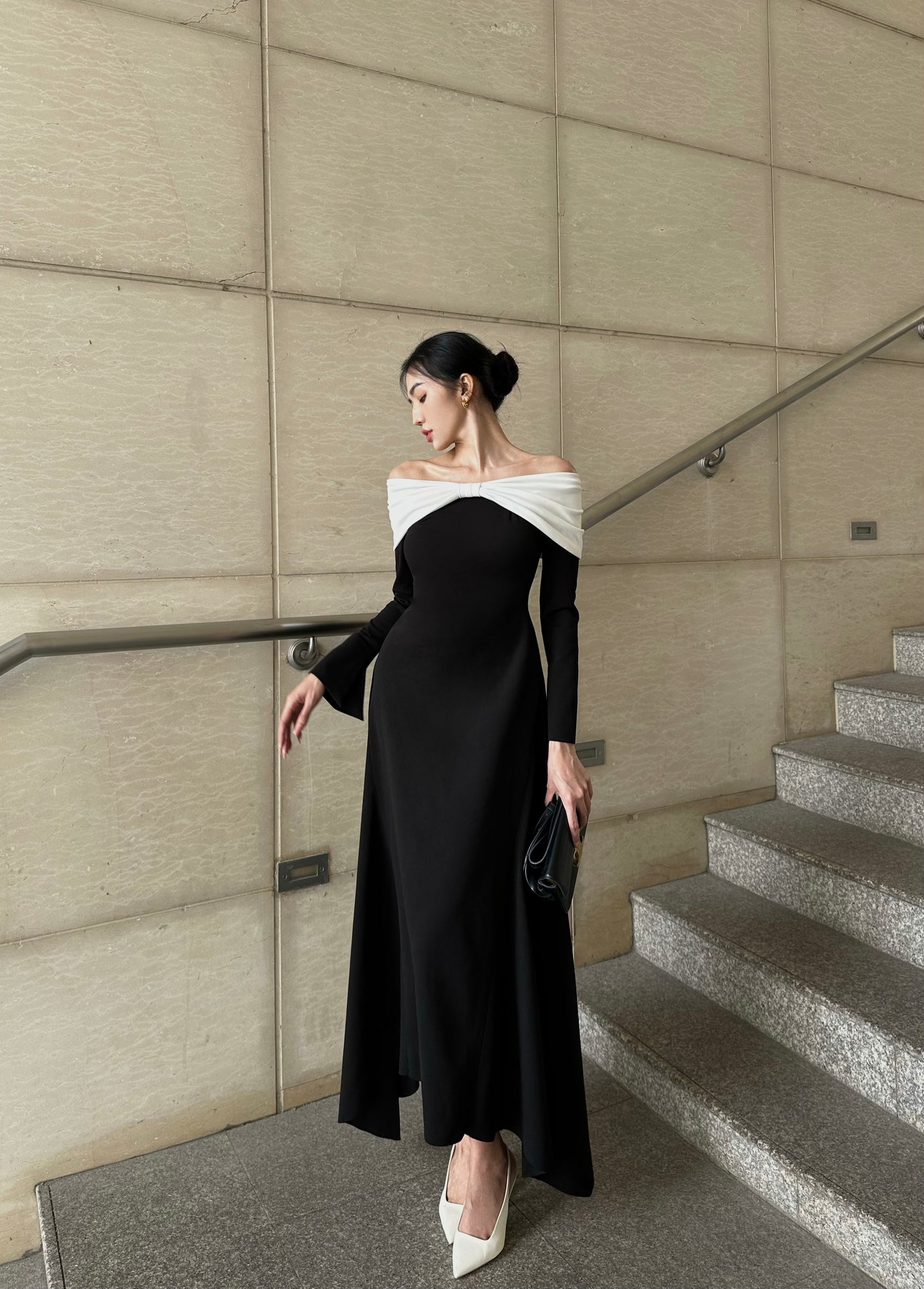 Pearla Bow Off-shoulder Midi Dress