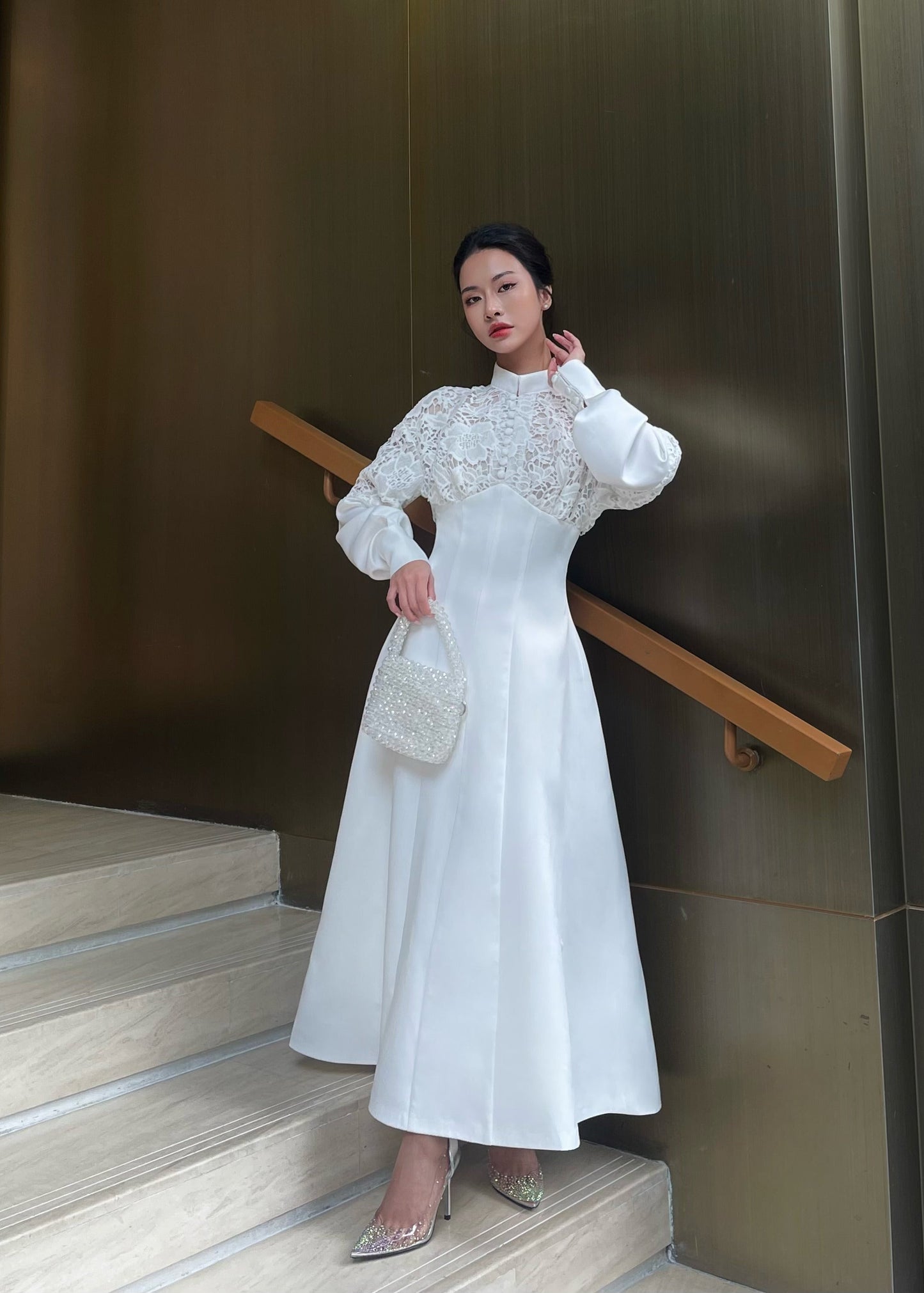 Aurora Lace long sleeves Midi dress