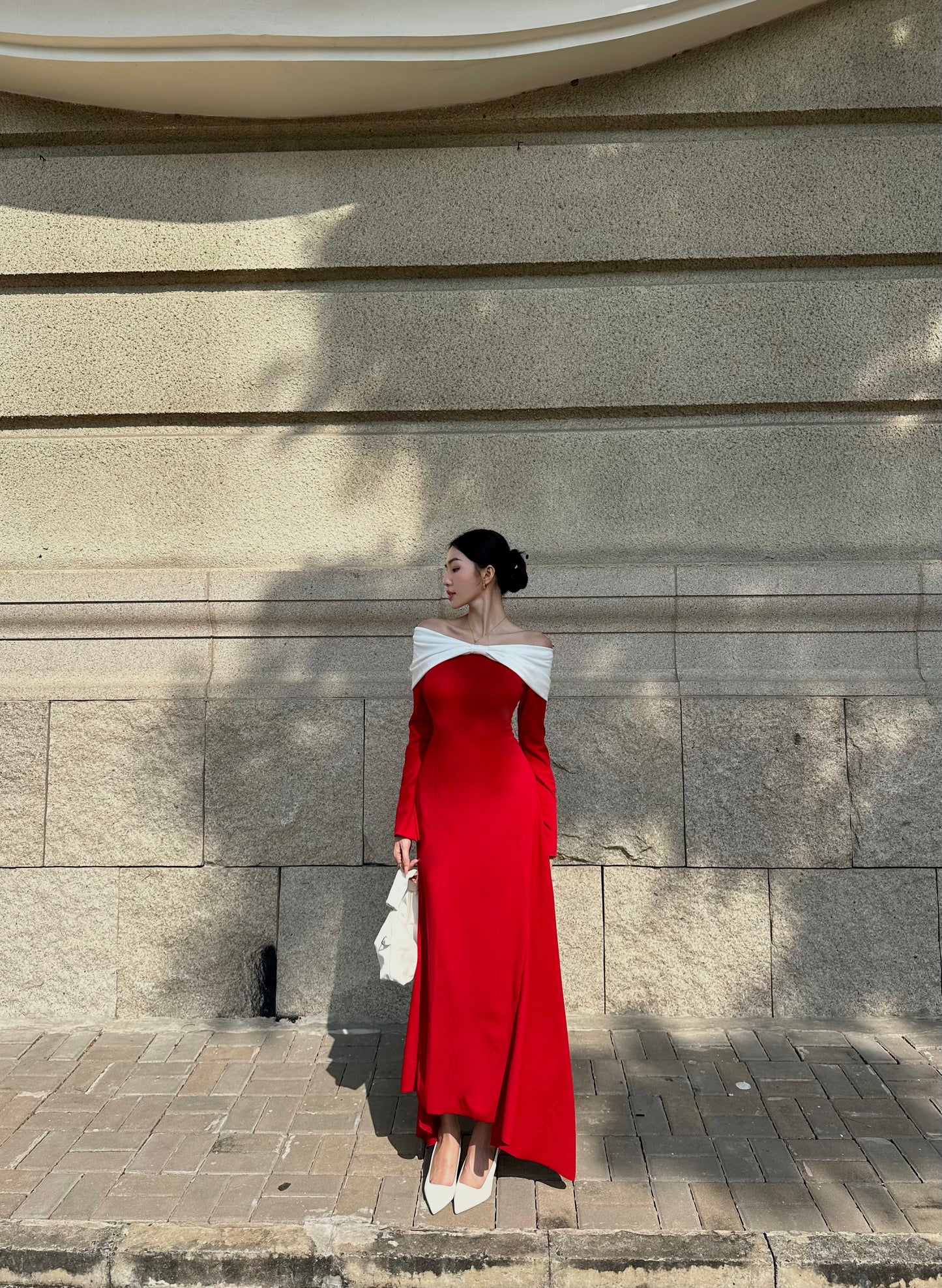 Pearla Bow Off-shoulder Midi Dress