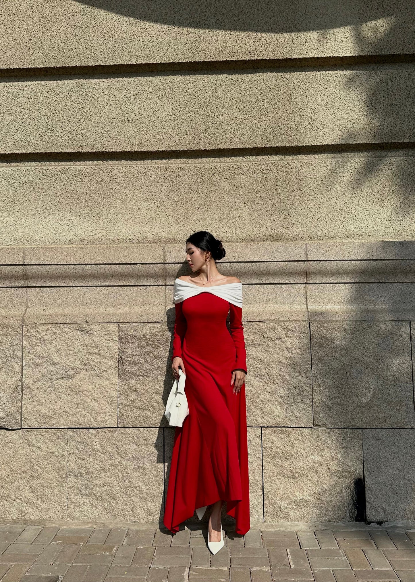 Pearla Bow Off-shoulder Midi Dress