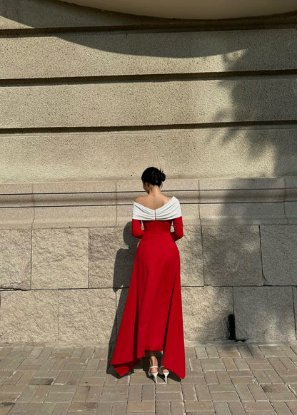 Pearla Bow Off-shoulder Midi Dress